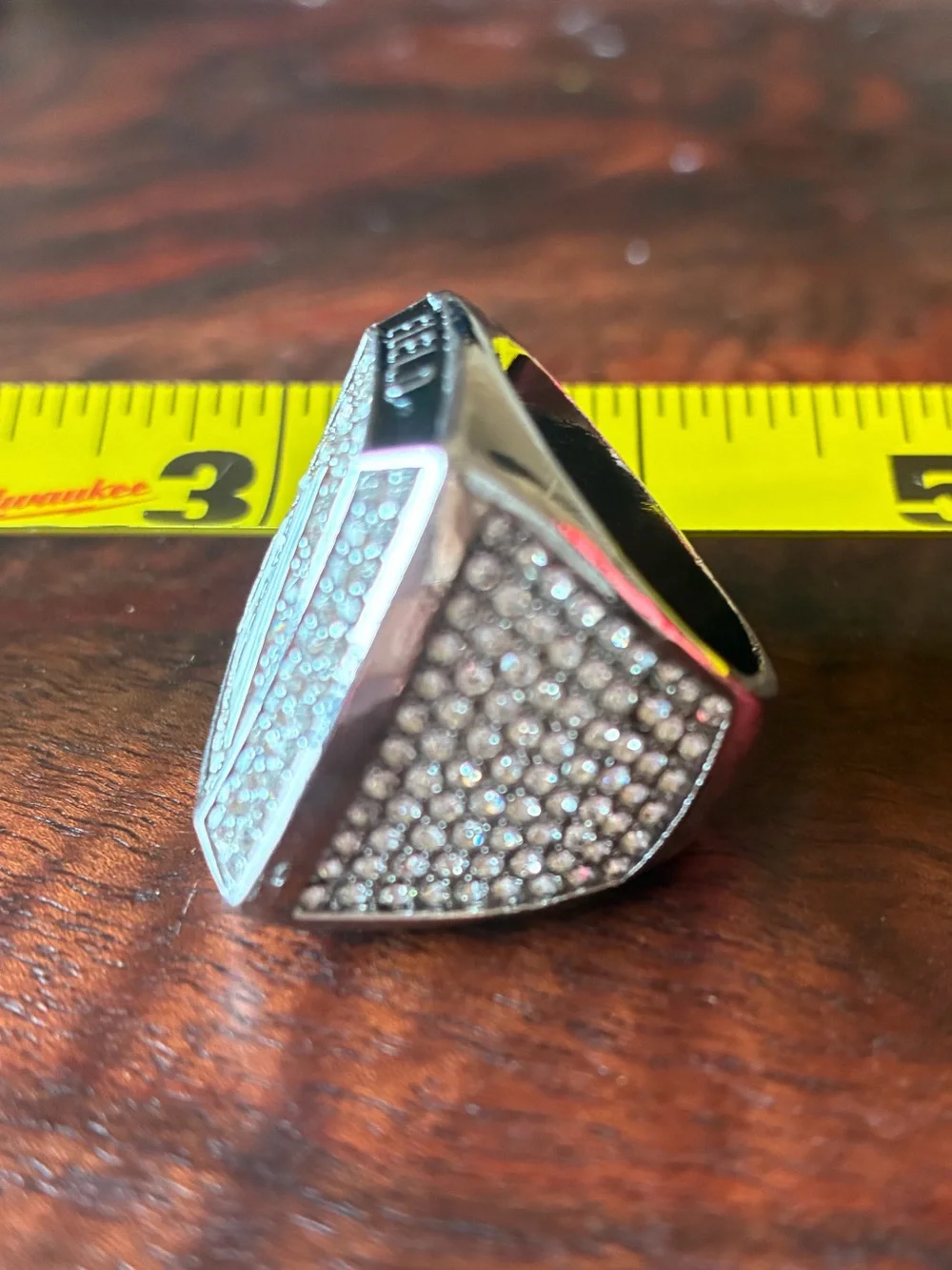 adidas Silver Tone Crystal Logo Ring with White Enamel Accents